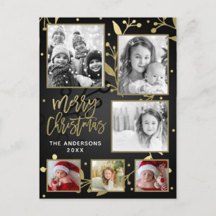 Cartes Pour Fêtes Annuelles Black & Gold Botanical Joyeux Noël 6 Photo