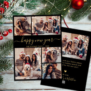 Cartes Pour Fêtes Annuelles Black Gold Elegant Joyeux Nouvel An 5 Photo Collag