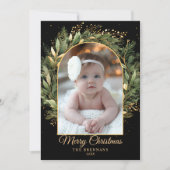Cartes Pour Fêtes Annuelles Black Gold Elegant Noël 1 Photo Botanique (Devant)