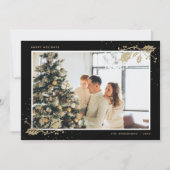 Cartes Pour Fêtes Annuelles Black Gold Holly Snowflakes Photo Noël (Devant)