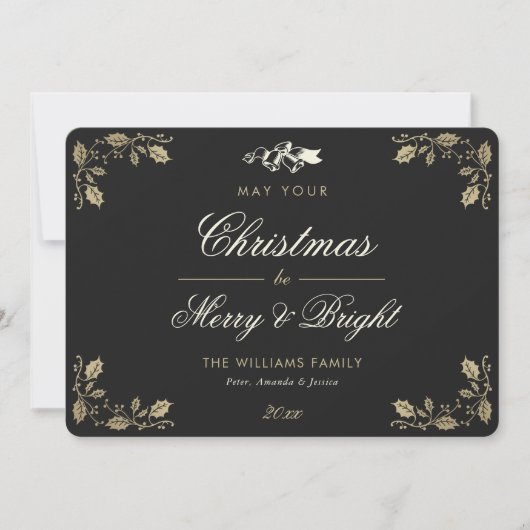 Cartes Pour Fêtes Annuelles Black Gold Merry et Bright Holiday Card (Devant)