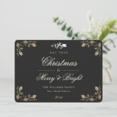 Cartes Pour Fêtes Annuelles Black Gold Merry et Bright Holiday Card (Debout devant)