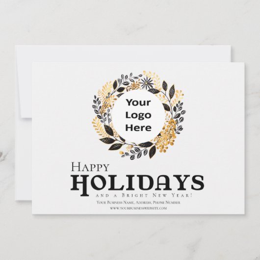 Cartes Pour Fêtes Annuelles Black Gold moderne Wreath Noël Entreprise Joyeuse (Devant)