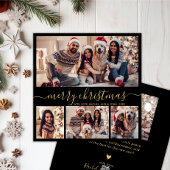 Cartes Pour Fêtes Annuelles Black Gold Script Modern 5 Photo Collage Noël