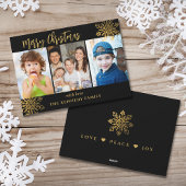 Cartes Pour Fêtes Annuelles Black & Gold SnowFlake 3 Photo Collage Noël
