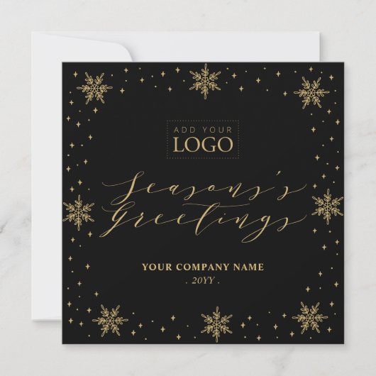 Cartes Pour Fêtes Annuelles Black & Gold Snowflake Logo de Noël (Devant)