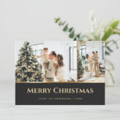 Cartes Pour Fêtes Annuelles Black Gold Stars Photo Noël (Debout devant)