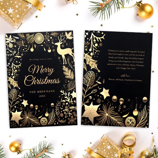 Cartes Pour Fêtes Annuelles Black Gold stylish Festive Joyeux Noël