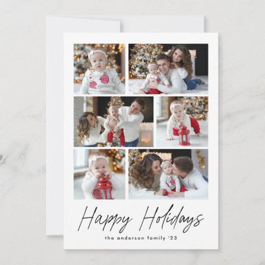 Cartes Pour Fêtes Annuelles Black Happy Holidays Script 6 Photo Collage (Devant)