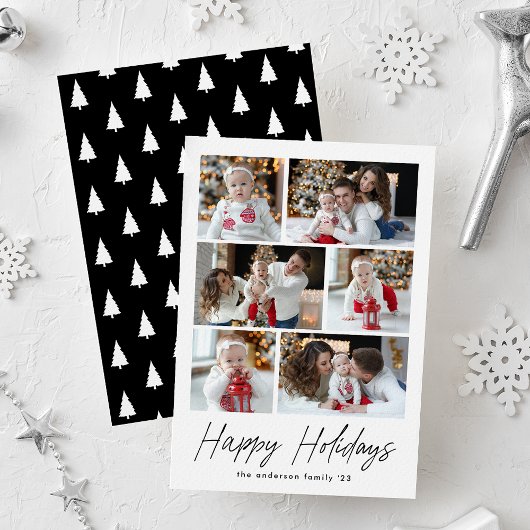 Cartes Pour Fêtes Annuelles Black Happy Holidays Script 6 Photo Collage