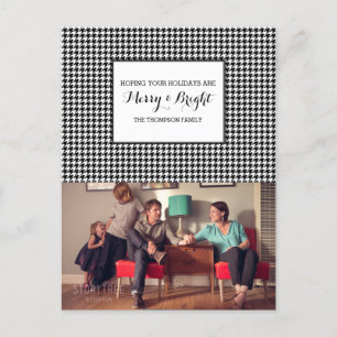 Cartes Pour Fêtes Annuelles Black Houndstooth Holiday Photo Postcard