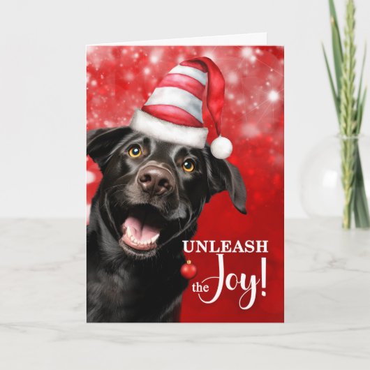 Cartes Pour Fêtes Annuelles Black Lab Dog Unleash the Joy Christmas (Devant)