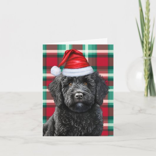 Cartes Pour Fêtes Annuelles Black Labradoodé Noël Chien de vacances Plaid (Devant)