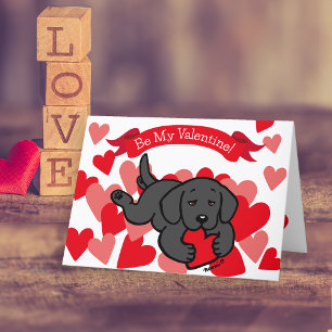 Cartes Pour Fêtes Annuelles Black Labrador Chiot Coeur à mâcher Valentine