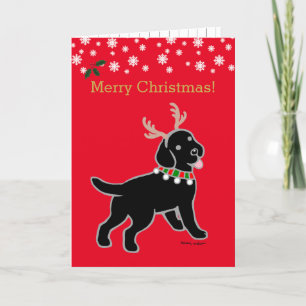 Cartes Pour Fêtes Annuelles Black Labrador Christmas Antlers