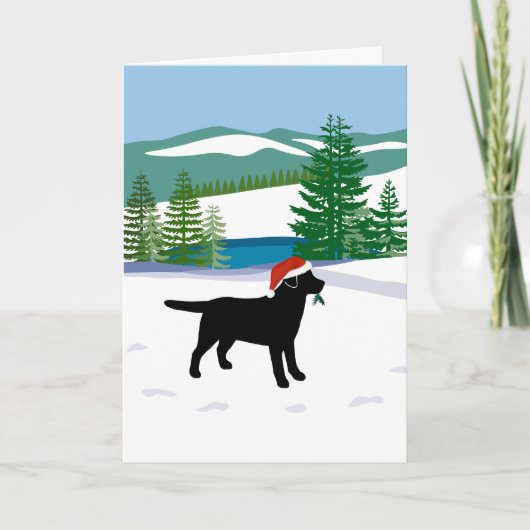 Cartes Pour Fêtes Annuelles Black Labrador Christmas Winter View (Devant)