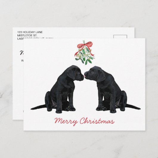 Cartes Pour Fêtes Annuelles Black Labrador Mistletoe mignon Chien Chien Chien  (Devant / Derrière)
