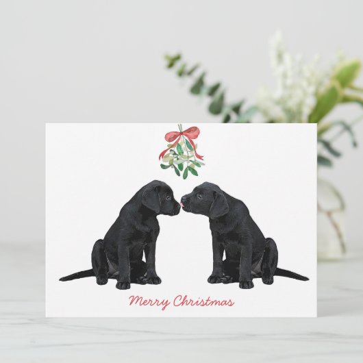 Cartes Pour Fêtes Annuelles Black Labrador Mistletoe mignon Chien Chien Chien (Debout devant)