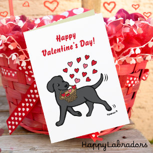 Cartes Pour Fêtes Annuelles Black Labrador Portant des coeurs Valentine
