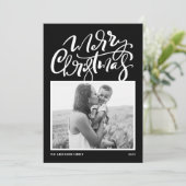 Cartes Pour Fêtes Annuelles Black Modern Calligraphy Photo Joyeux Noël (Debout devant)