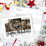 Cartes Pour Fêtes Annuelles Black Modern Letting Cinq Photo Happy<br><div class="desc">Black Modern Lettering Five Photo Happy Holiday Postcard présente quatre photos sur le devant,  et offre une place pour votre message plus long sur le dos.</div>