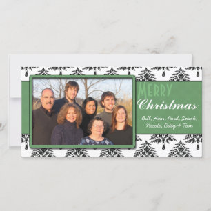 Cartes Pour Fêtes Annuelles Black Pines Damask Green Trim Merry Christmas