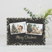 Cartes Pour Fêtes Annuelles Black Plaid Gold Noël Lumières magiques Photo (Debout devant)