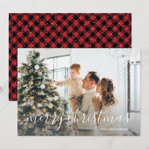Cartes Pour Fêtes Annuelles Black Red Buffalo Plaid Photo Joyeux Noël