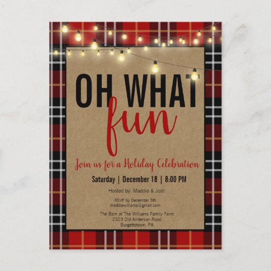 Cartes Pour Fêtes Annuelles Black & Red Plaid Check (Devant)