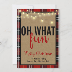Cartes Pour Fêtes Annuelles Black & Red Plaid Check Typographie Kraft Brown
