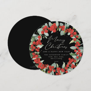 Cartes Pour Fêtes Annuelles Black Round Red Berry+Eucalyptus Christmas Wath