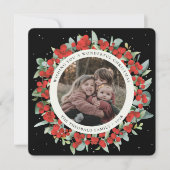 Cartes Pour Fêtes Annuelles Black Round/Square Red Berries+Eucalyptus Photo (Devant)