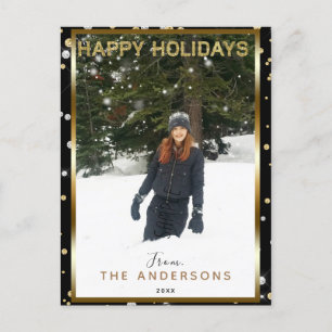 Cartes Pour Fêtes Annuelles Black Silver & Gold Glitter Modern Holiday Photo