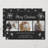 Cartes Pour Fêtes Annuelles Black Silver Sparkly Snowflake Photo Collage (Devant / Derrière)