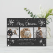 Cartes Pour Fêtes Annuelles Black Silver Sparkly Snowflake Photo Collage (Debout devant)