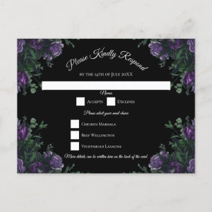 Cartes Pour Fêtes Annuelles Black Violet Floral Élégant Mariage Gothique