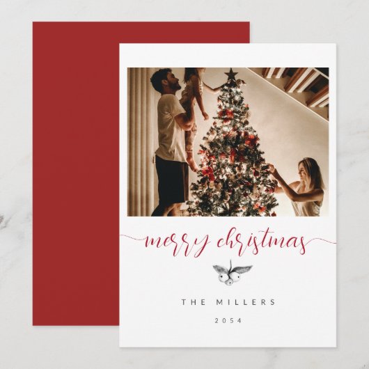 Cartes Pour Fêtes Annuelles Black White Berries Sketch Famille Photo Noël (Devant / Derrière)