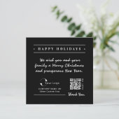 Cartes Pour Fêtes Annuelles Black White Business Logo QR code Noël Simple (Debout devant)
