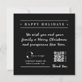 Cartes Pour Fêtes Annuelles Black White Business Logo QR code Noël Simple (Devant)