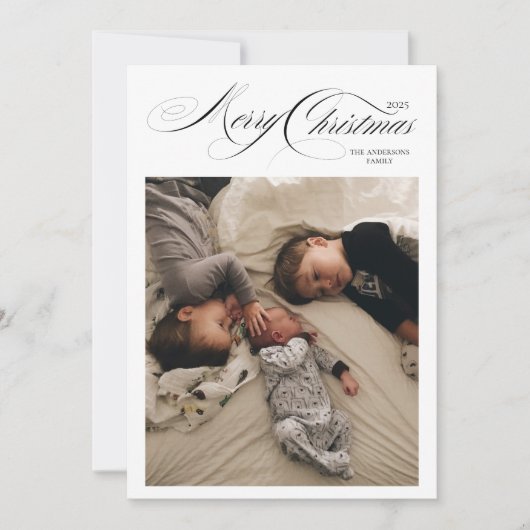 Cartes Pour Fêtes Annuelles Black White Calligraphy Photo Joyeux Noël (Devant)