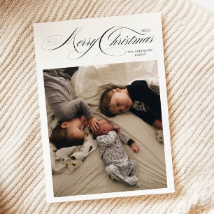 Cartes Pour Fêtes Annuelles Black White Calligraphy Photo Joyeux Noël