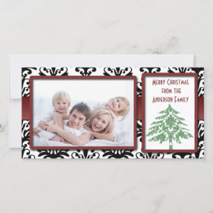Cartes Pour Fêtes Annuelles Black & White Damask Green Damask Tree Photo Cards
