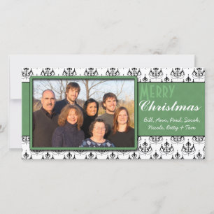 Cartes Pour Fêtes Annuelles Black & White Damask Green Trier Joyeux Noël