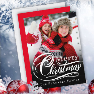 Cartes Pour Fêtes Annuelles Black White Elegant Joyeux Noël Photo