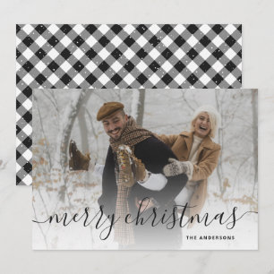 Cartes Pour Fêtes Annuelles Black White En vichy Plaid Photo Joyeux Noël