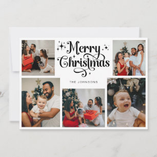 Cartes Pour Fêtes Annuelles Black & White Joyeux Noël Famille Photo Collage