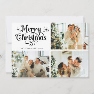 Cartes Pour Fêtes Annuelles Black & White Joyeux Noël Famille Photo Collage