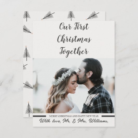 Cartes Pour Fêtes Annuelles Black & White Notre première photo de Noël (Devant / Derrière)
