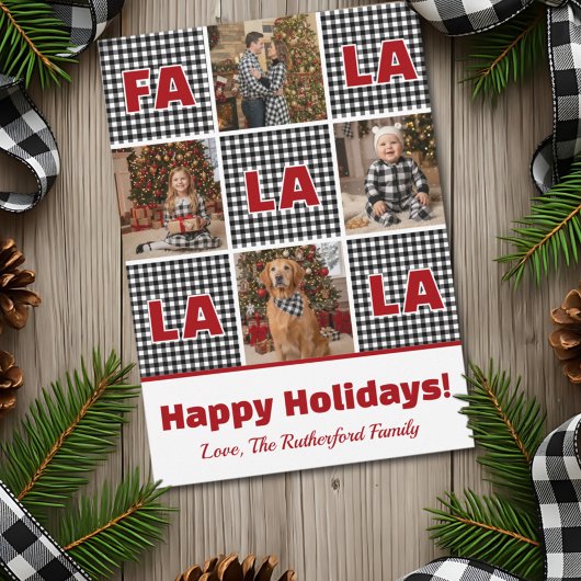 Cartes Pour Fêtes Annuelles Black & White Plaid Fa La La Photo Christmas