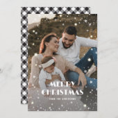 Cartes Pour Fêtes Annuelles Black White Plaid Photo Neige Joyeux Noël (Devant / Derrière)